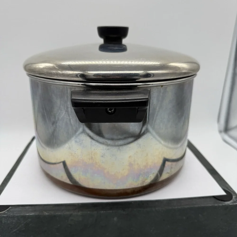 Vintage Revere Ware Copper Bottom Stock Pot w/ Lid USA Clinton IL Large 6 Qt